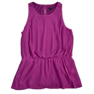 Ann Taylor Sleeveless Top Size 10 Magenta Blouse Chiffon Pleated Detail
